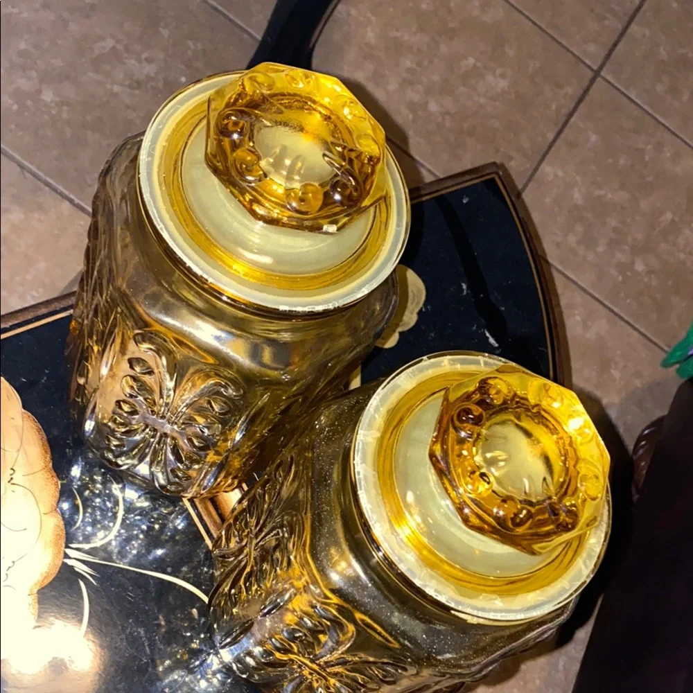 Vintage Amber Glass Canister Set 9”